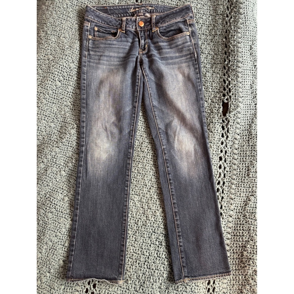 American‎ Eagle Straight Stretch Jeans Womens 6 Dark Wash Denim Low Rise Pants
